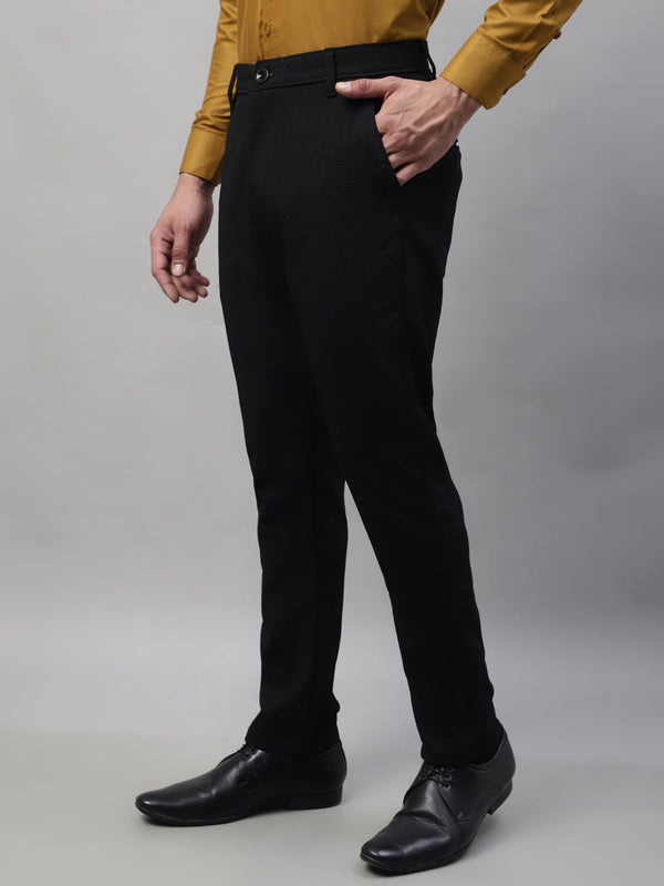 Jainish Men's Black Tapered Fit Formal Trousers - Distacart