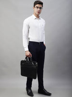 Thumbnail for Jainish Men's Navy Blue Tapered Fit Formal Trousers - Distacart