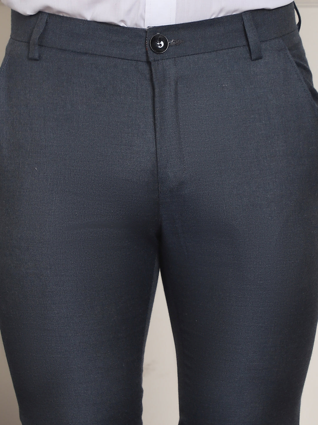 Indian Needle Men's Tapered Fit Solid Trousers - Charcoal - Distacart