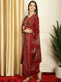 Thumbnail for Aastha Fashion Women's Maroon Pashmina Floral Digital Printed Kurta with Trouser & Dupatta - Distacart