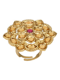 Thumbnail for 18k Gold Plated Traditional Work Moti Finger Ring Glided For Women/Girls - Wahe Jewels