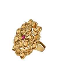 Thumbnail for 18k Gold Plated Traditional Work Moti Finger Ring Glided For Women/Girls - Wahe Jewels