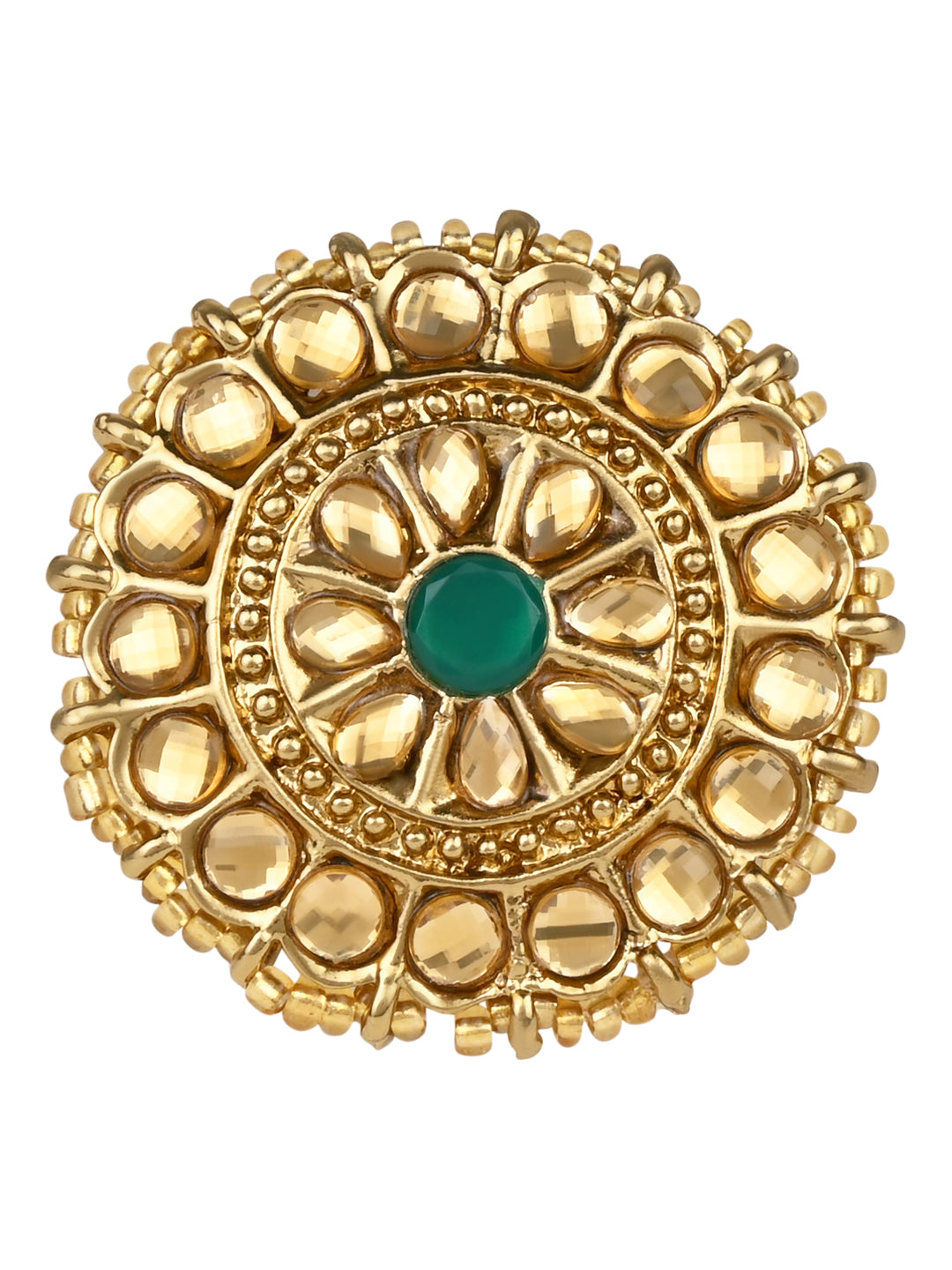 18k Gold Plated Traditional Work Moti Finger Ring Glided For Women/Girls - Wahe Jewels