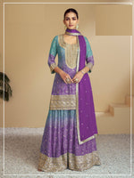 Thumbnail for Aarshi Fashions Light Blue & Purple Bandhani Embroidered Palazzo Salwar Kameez