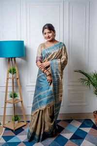 Thumbnail for Aastha Fashion Blue Thread Woven Handloom Tussar Silk Saree with Blouse - Distacart