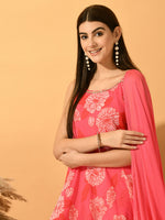 Thumbnail for Myshka Women's Pink Festive Flared Anarkali Kurta With Dupatta sets - Distacart