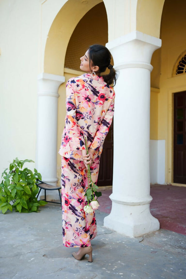 Vaasva Women Peach Muslin Floral Shirt & Pant Set - Distacart