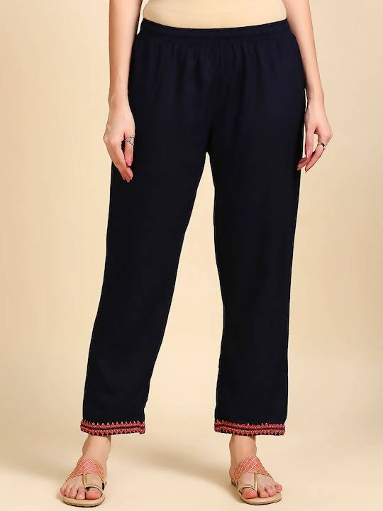 Anubhutee Navy Blue & Pink Embroidered Kurta with Palazzos - Distacart