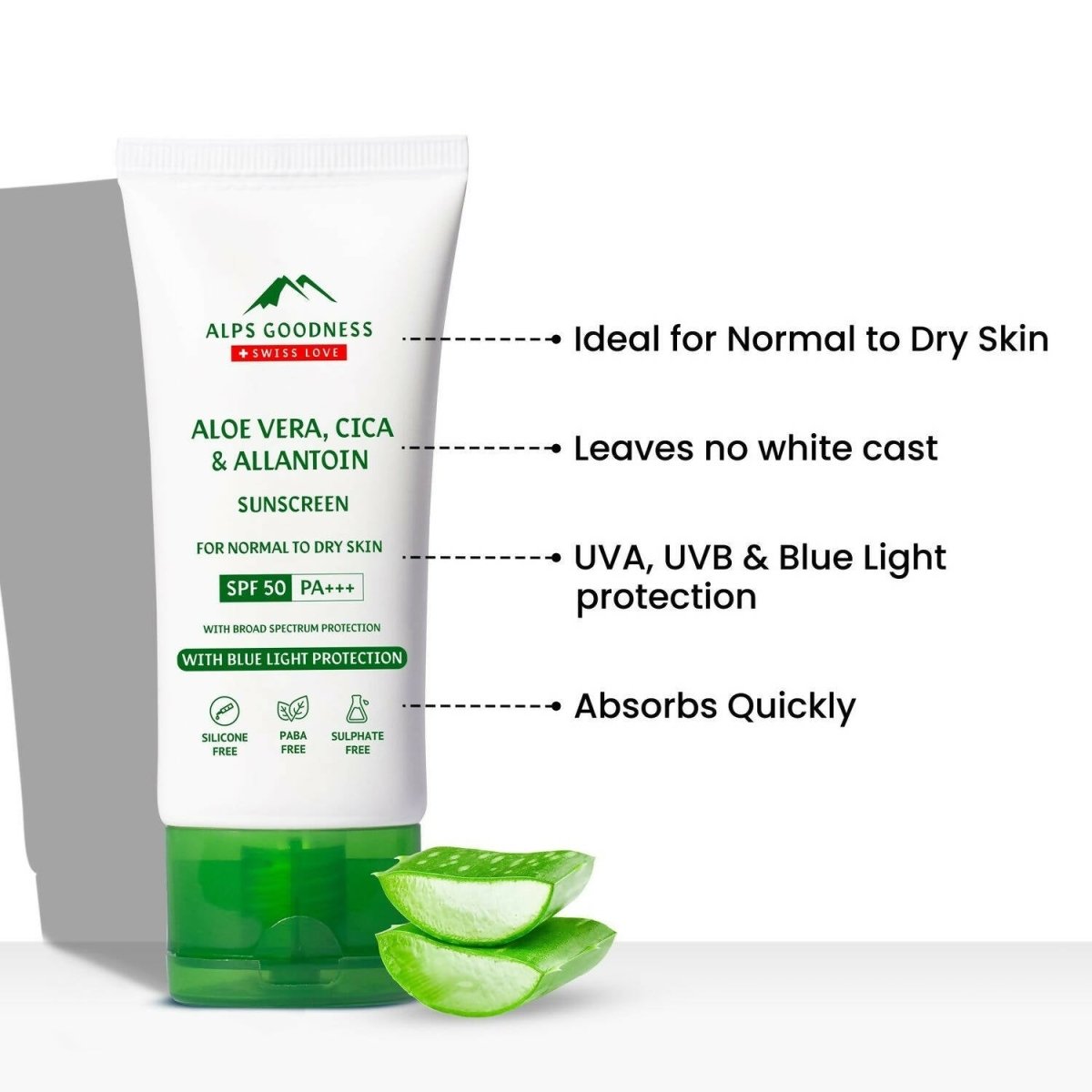 Alps Goodness Blue Light Protection Sunscreen For Normal to Dry Skin SPF 50 PA+++ with Aloe Vera, Cica & Allantoin - Distacart