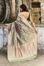 Thumbnail for Joban Fashion Pea Green Pure Katan Pure Handloom Banarasi Silk Saree