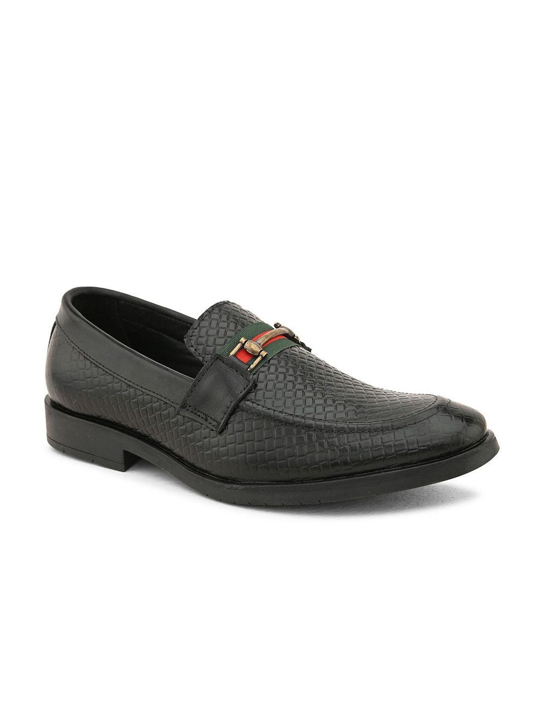 House of Pataudi Men leather Textured Formal Loafers