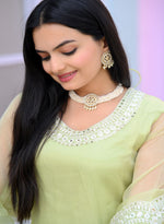 Thumbnail for Lehenga Mart Designer Organza Suit With Sequence Embroidered Work - Light Green - Distacart