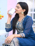 Thumbnail for Lehenga Mart Designer Faux Georgette Suit With Embroidered Work And Stone Work - Blue - Distacart