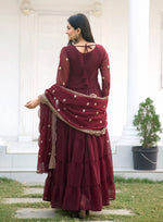 Thumbnail for Lehenga Mart Designer Georgette Gown With Sequence Embroidered Work - Maroon - Distacart