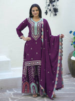 Thumbnail for Lehenga Mart Designer Chinon Suit With Sequence Embroidered Work - Purple - Distacart