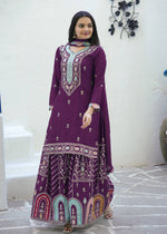 Thumbnail for Lehenga Mart Designer Chinon Suit With Sequence Embroidered Work - Purple - Distacart