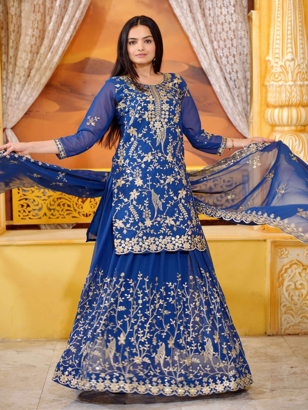 Lehenga Mart Designer Faux Georgette Lehenga Suit With Sequence Embroidered Work - Blue - Distacart