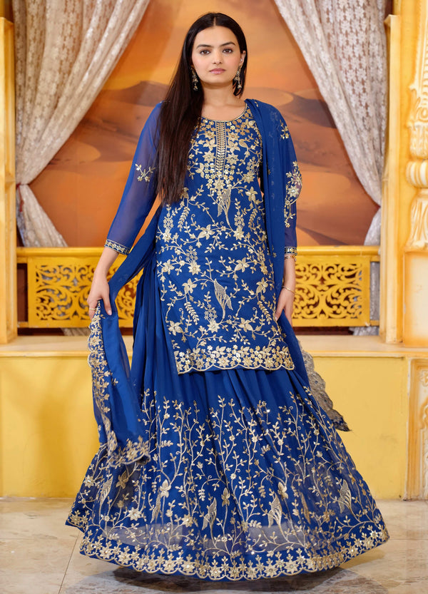 Lehenga Mart Designer Faux Georgette Lehenga Suit With Sequence Embroidered Work - Blue - Distacart