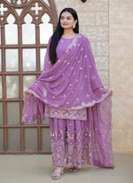 Thumbnail for Lehenga Mart Designer Faux Georgette Sharara Suit With Sequence Embroidered Work - Lavender - Distacart