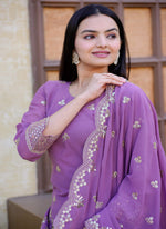 Thumbnail for Lehenga Mart Designer Faux Georgette Sharara Suit With Sequence Embroidered Work - Lavender - Distacart