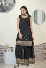 Thumbnail for Lehenga Mart Designer Faux Georgette Sharara Suit With Sequence Embroidered Work - Black - Distacart