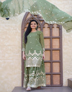 Thumbnail for Lehenga Mart Designer Faux Georgette Sharara Suit With Sequence Embroidered Work - Pista Green - Distacart