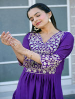 Thumbnail for Lehenga Mart Designer Chinon Gown With Sequence Embroidered Work - Blue - Distacart