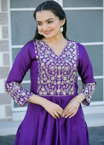 Thumbnail for Lehenga Mart Designer Chinon Gown With Sequence Embroidered Work - Blue - Distacart