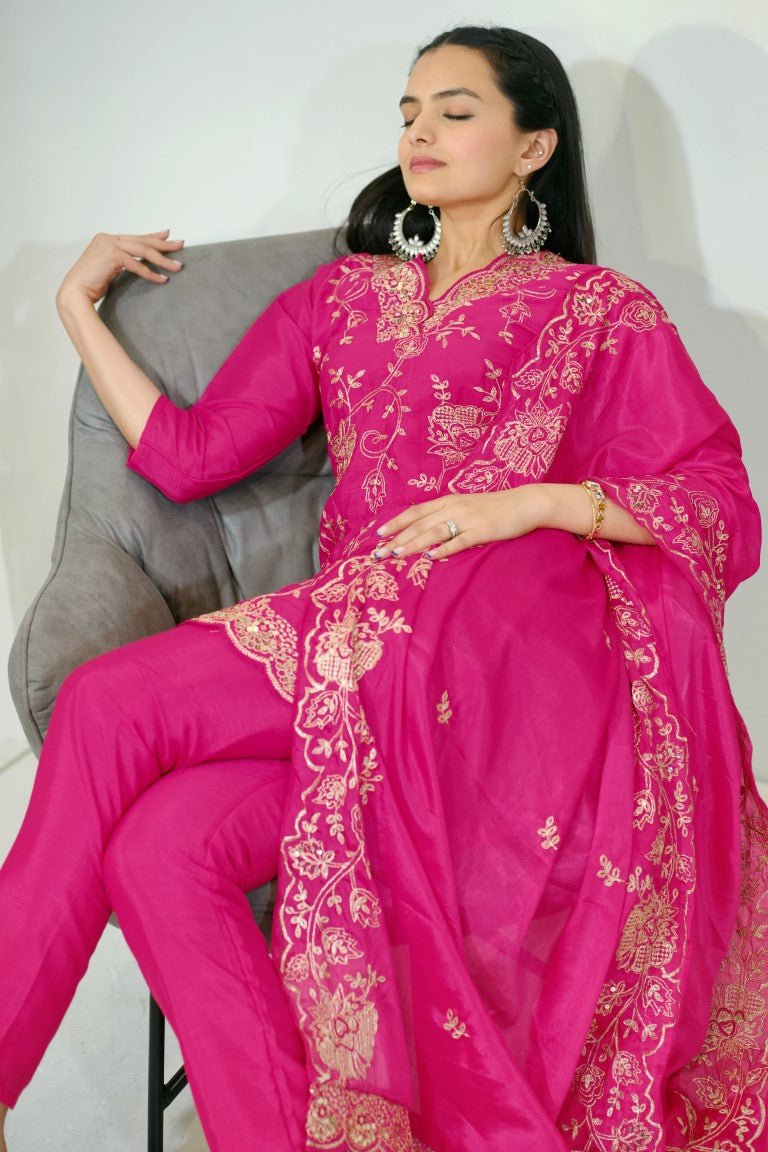 Lehenga Mart Designer Chinon Suit With Sequence Embroidered Work - Pink - Distacart