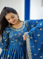 Thumbnail for Lehenga Mart Designer Chinon Gown With Sequence Embroidered Work - Blue - Distacart