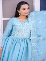 Thumbnail for Lehenga Mart Designer Chinon Gown With Embroidered Work - Sky Blue - Distacart