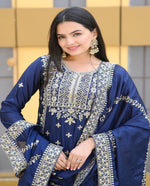 Thumbnail for Lehenga Mart Designer Chinon Suit With Coding Sequence Embroidered Work - Blue - Distacart