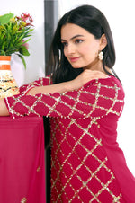 Thumbnail for Lehenga Mart Designer Faux Georgette Suit With Sequence Embroidered Work With Rivet Moti - Pink - Distacart