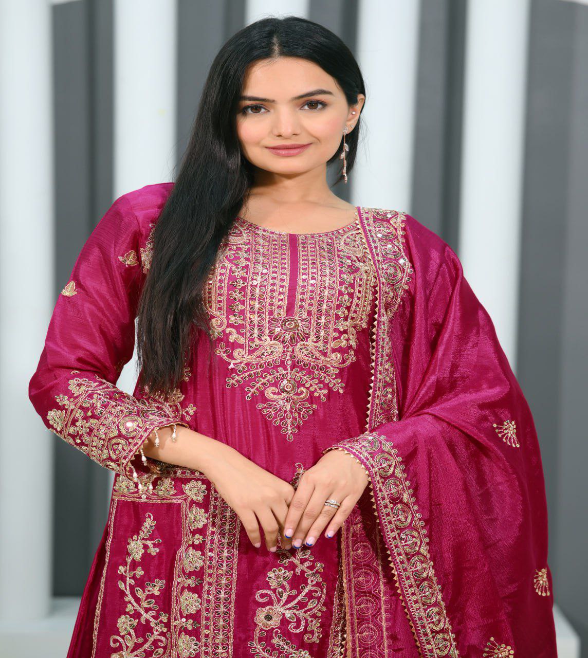 Lehenga Mart Designer Chinon Suit With Coding Sequence Embroidered Work - Pink - Distacart