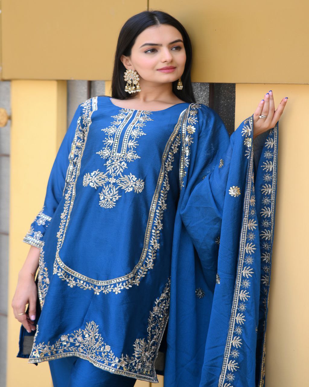 Lehenga Mart Designer Chinon Suit With Sequence Embroidered Work - Blue - Distacart