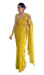 Thumbnail for Vamika Embroidery Mustard Georgette Bollywood Saree - Distacart