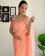 Thumbnail for Vamika Embroidery Peach Georgette Bollywood Saree - Distacart