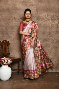 Thumbnail for Aastha Fashion Rani Pink Floral Printed Silk Saree with Blouse - Distacart