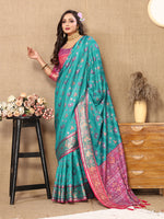 Thumbnail for Lorenvalley Fashion Firozi Patola Silk Woven Design with Zari Meenakari Weaving motifs motifs Pallu Saree - Distacart