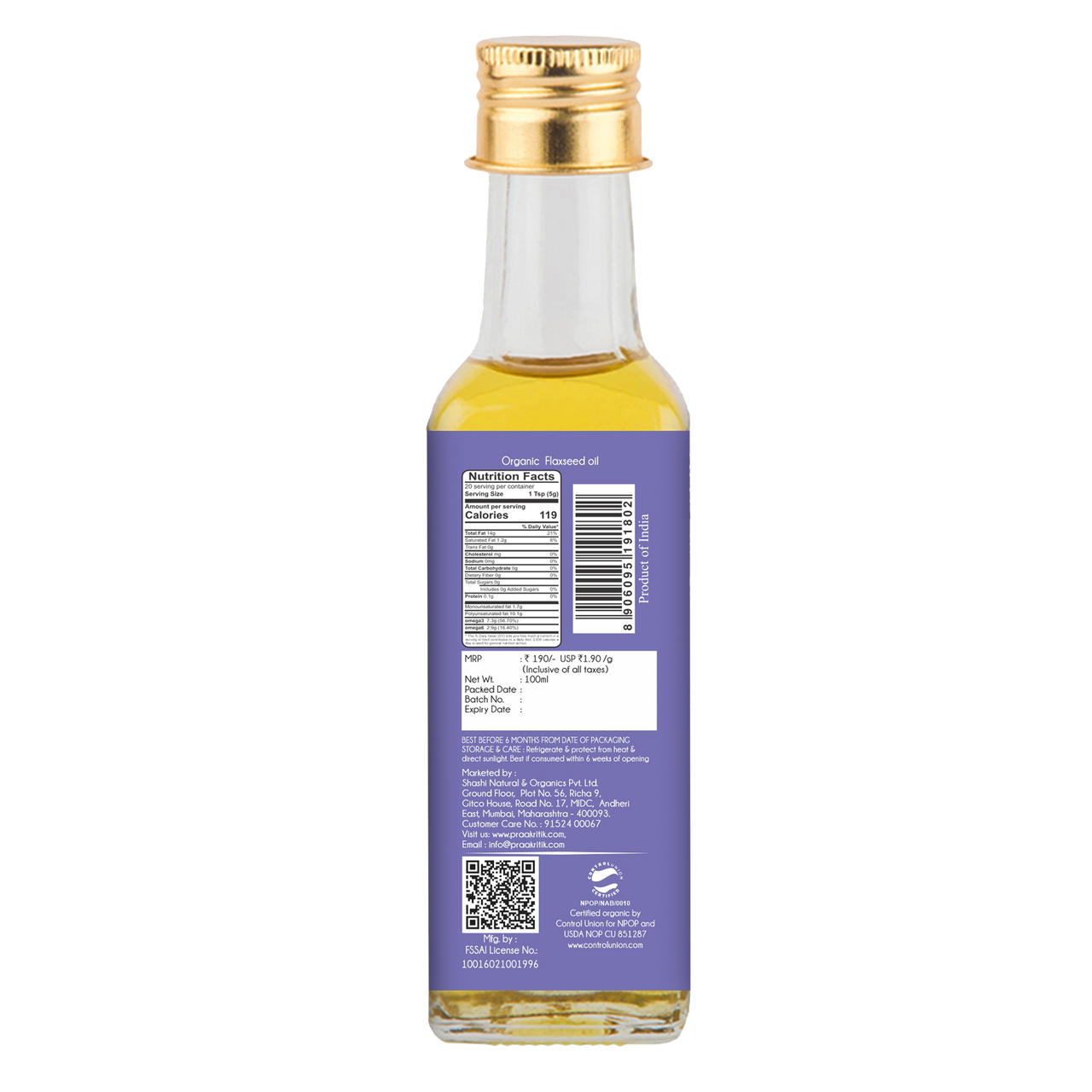 Praakritik Organic Flaxseed Oil - Distacart
