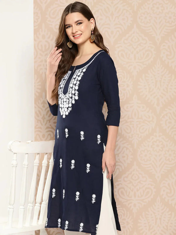 Yufta Floral Yoke Design Chikankari Kurta - Distacart