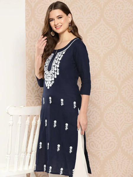 Yufta Floral Yoke Design Chikankari Kurta - Distacart