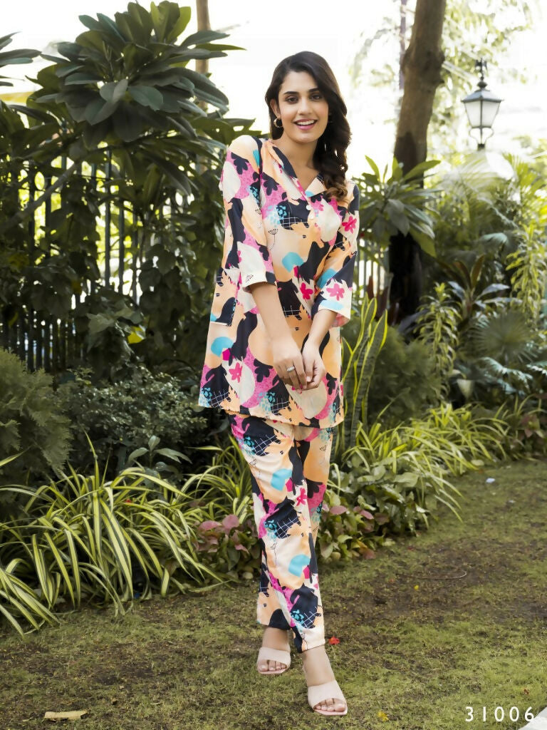 Casual Fashionable Multi Muslin Cotton co-ord set - Manya