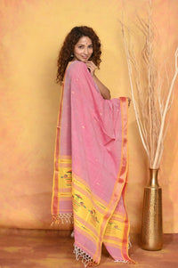 Thumbnail for Very Much Indian Handloom Pure Cotton Paithani Dupatta Pink - Distacart