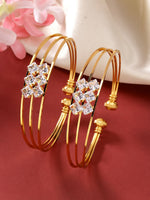 Thumbnail for NVR Women's Set of 2 Gold-Polished CZ Stone-Studded Adjustable Bangles - Distacart