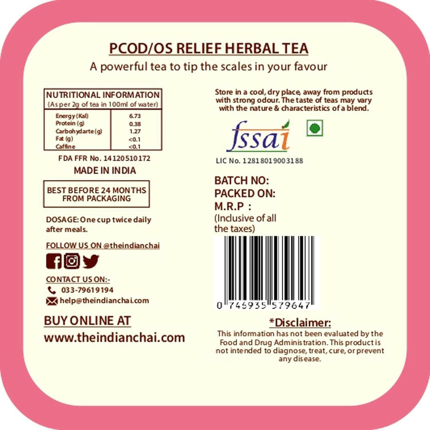 The Indian Chai - PCOS Relief Herbal Tea - Distacart