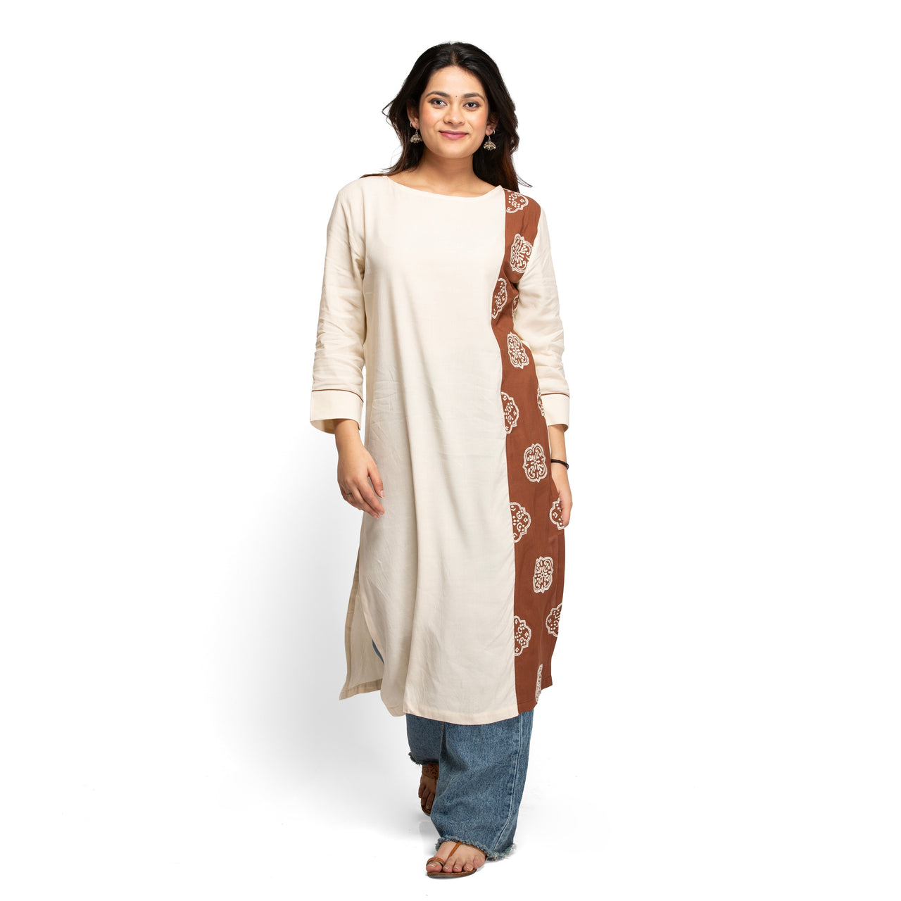 NOZ2TOZ Women's kurti with embroidery - Brown