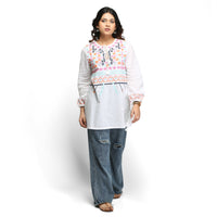 Thumbnail for NOZ2TOZ Embroidered full sleeve tunic for women - White