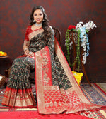 Thumbnail for Vastranavya Black Soft Patola Silk With Meenakari Weaving Motifs And Rich Zari Weaving Pallu Saree With Matching Blouse Fabric - Distacart