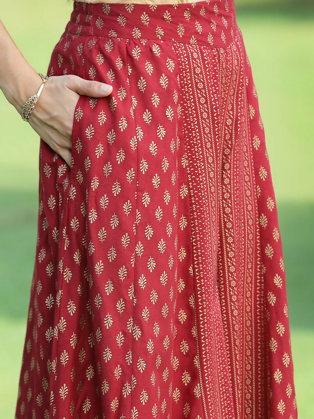 Juniper Jade Green Ethnic Motif Printed Rayon High-Slit Kurta & Palazzo Set With Thread Work Embroidery - Distacart